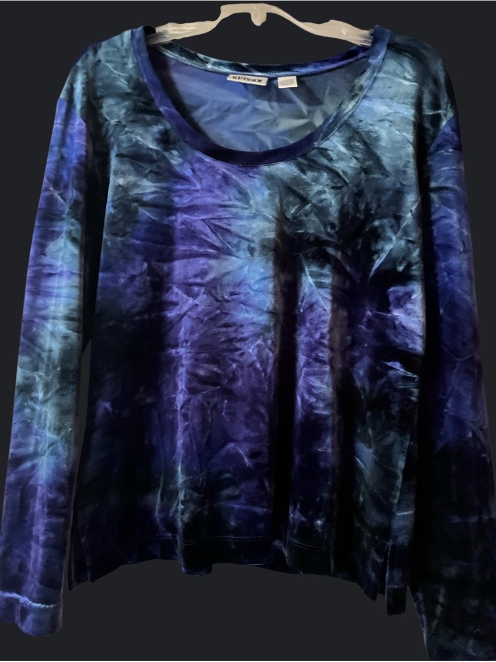 Chico's Blue & Purple Velvet Tie-Dye Long Sleeve Top